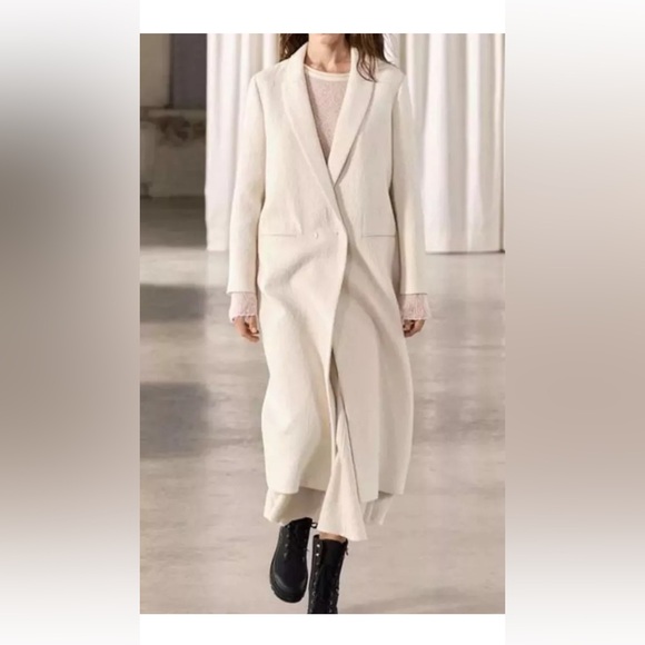 MINIMALIST WOOL BLEND COAT ZW COLLECTION ECRU. Size M, L - Picture 4 of 11